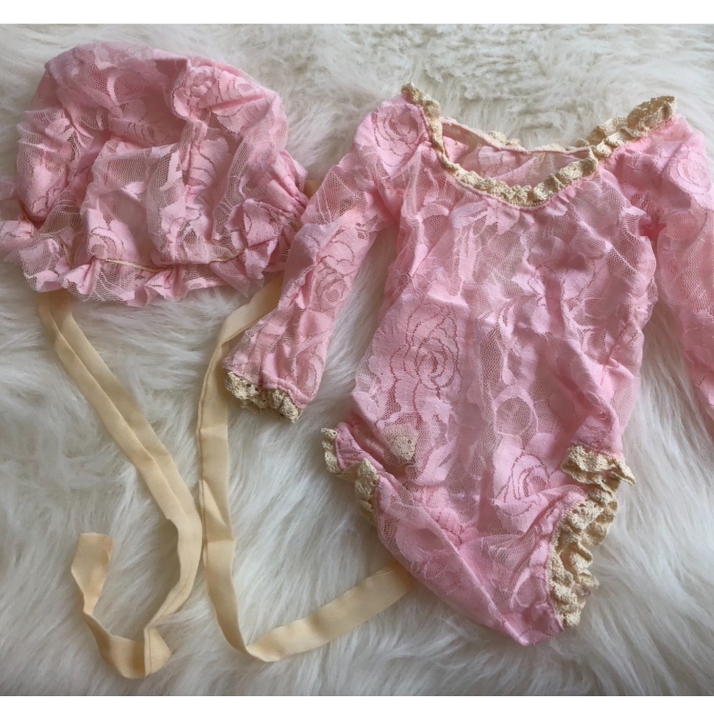 Newborn lace bodysuit and bonnet